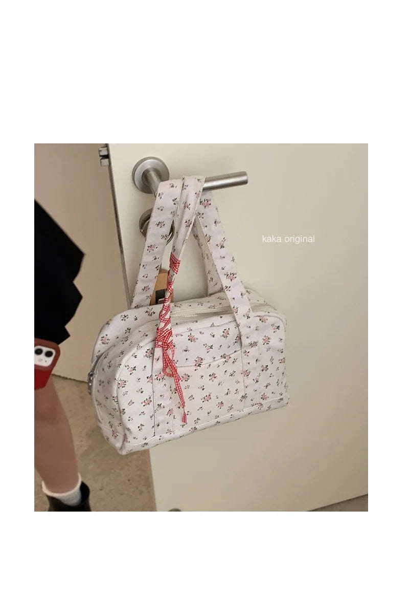 Large Capacity Canvas Bags for Women's Korean Fashion Summer Floral Shoulder Versatile Commuting Underarm Bag