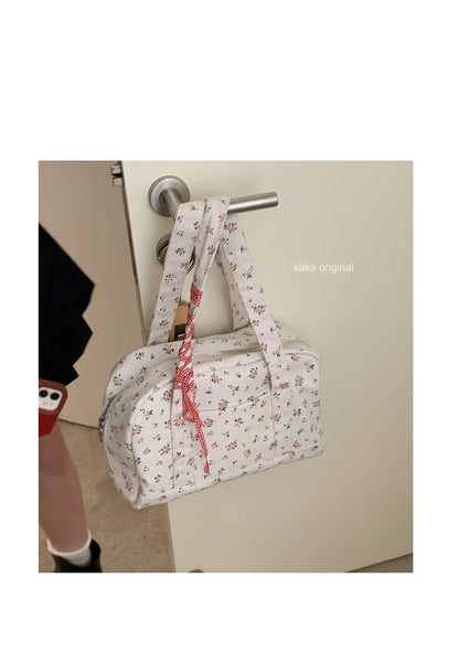 Large Capacity Canvas Bags for Women's Korean Fashion Summer Floral Shoulder Versatile Commuting Underarm Bag