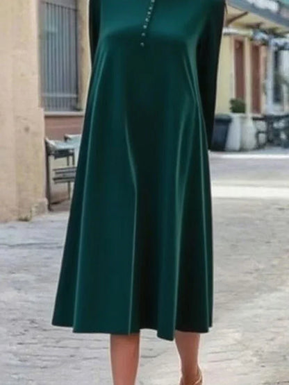 Casual O-neck Long Sleeve Velvet Maxi Dress Temperament Solid Color Loose Party Robes Lady Simple Pleated Commute A-line Dresses