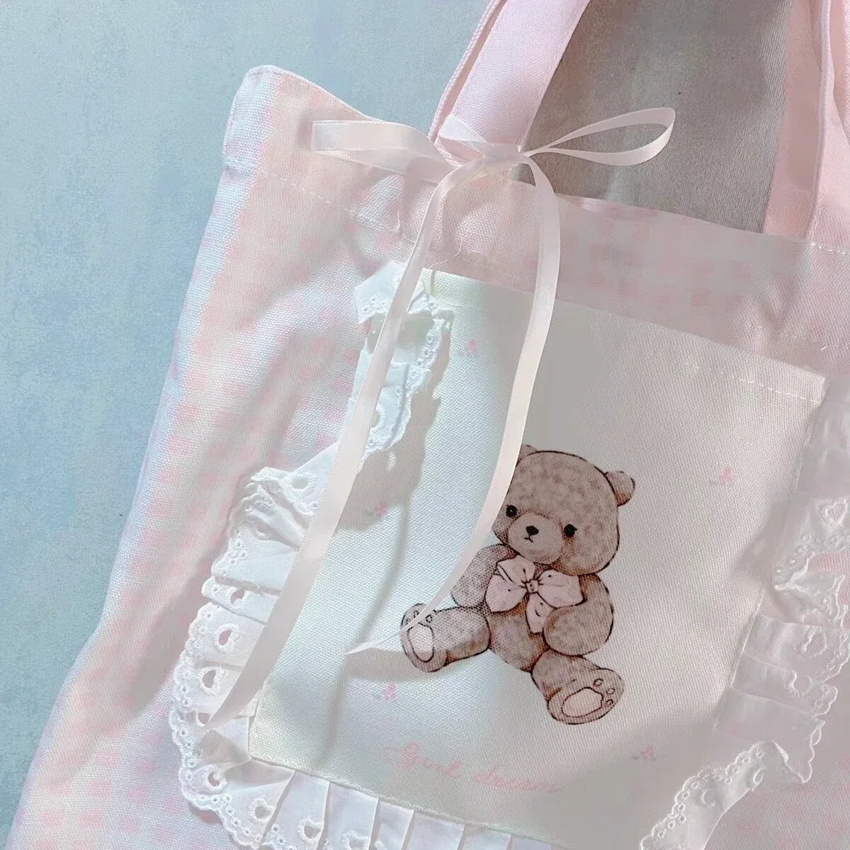 Pink Bear Shoulder Bag for Women, Large Capacity, Casual Totes, Ladies Cute Canvas Bags, Bucket Handbag, New, 2024
