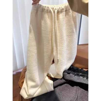 Baggy Casual Autumn Sweatpants Woman Vintage Basic Korean Popular Wide Leg Pants Old Money Winter Warm Trousers 2024