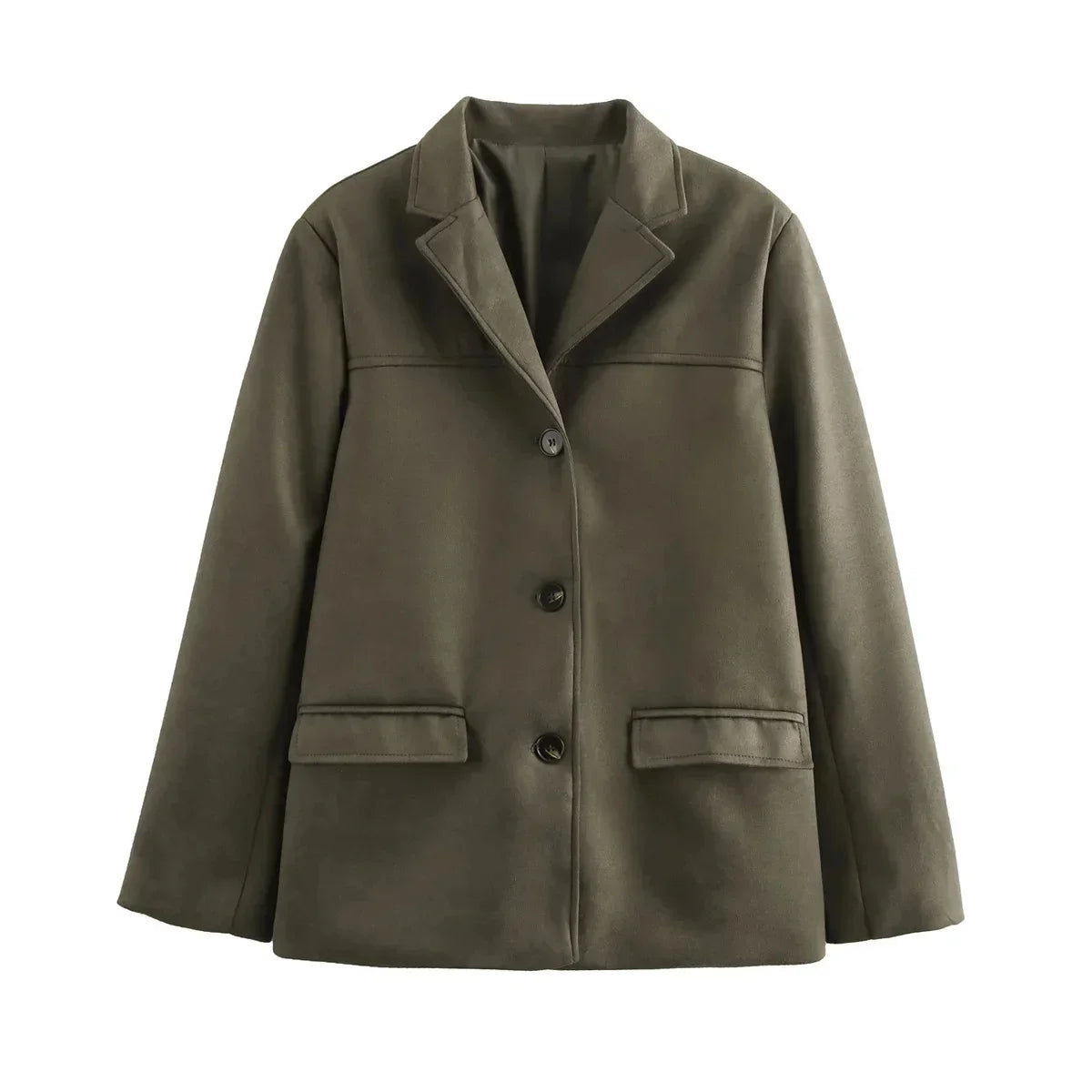 Vintage Lapel Pocket Suede Leather Jacket Women Fashion Loose Single Button Oversize Brown Coats Female Street Chic Clothes