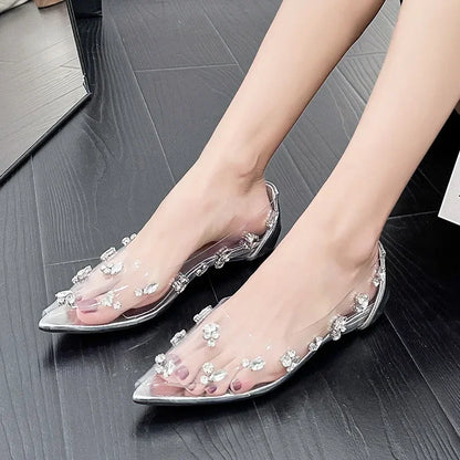 Silver Transparent Rhinestone High Heels Women 2025 Summer Banquet Red Bottom Fine Heel Crystal Wedding Shoes Tacones Mujer
