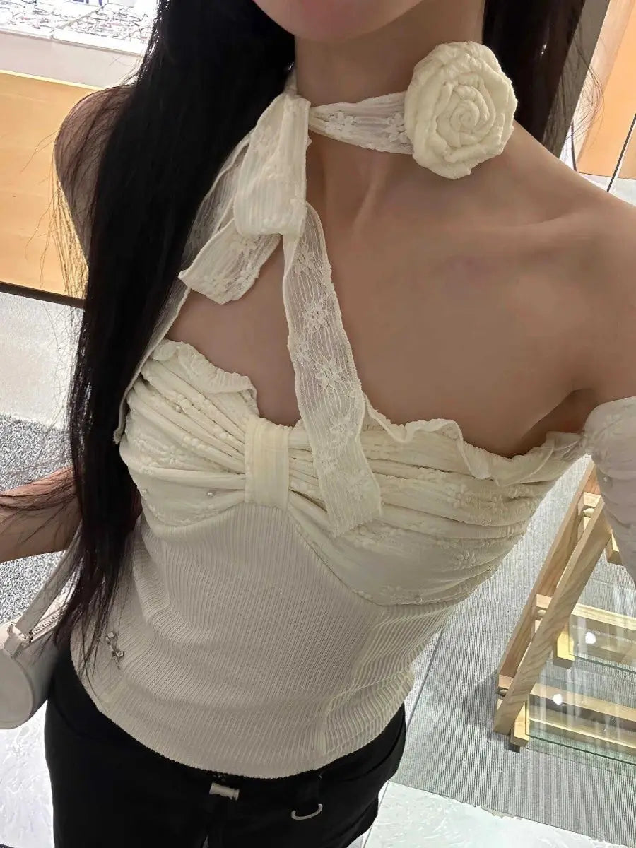Lace Jacquard Camisetas Sexy Short Sleeve Solid Tshirts Women Tees Slash Neck Slim Fit Y2k Skinny Bow Floral Scarf Hotsweet