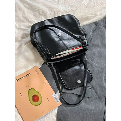 Large Capacity Retro Leather Single Shoulder Underarm Bag for Women's Autumn/winter New French Casual PU Tote Bag