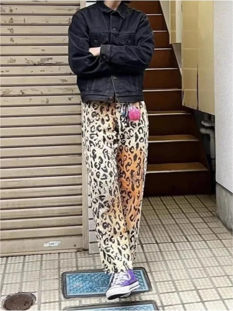 Y2k Vintage Leopard Jeans Baggy Woman's Harajuku Denim Pants Oversized Streetwear Gyaru Trousers Hippie Casual Spring