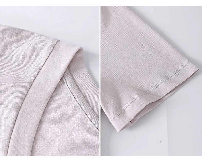 New Fashion Knitted Linen Texture Bamboo Joint Cotton Short-sleeved Loose for Women Deep V-neck Design T-shirt Top 2026 Summer
