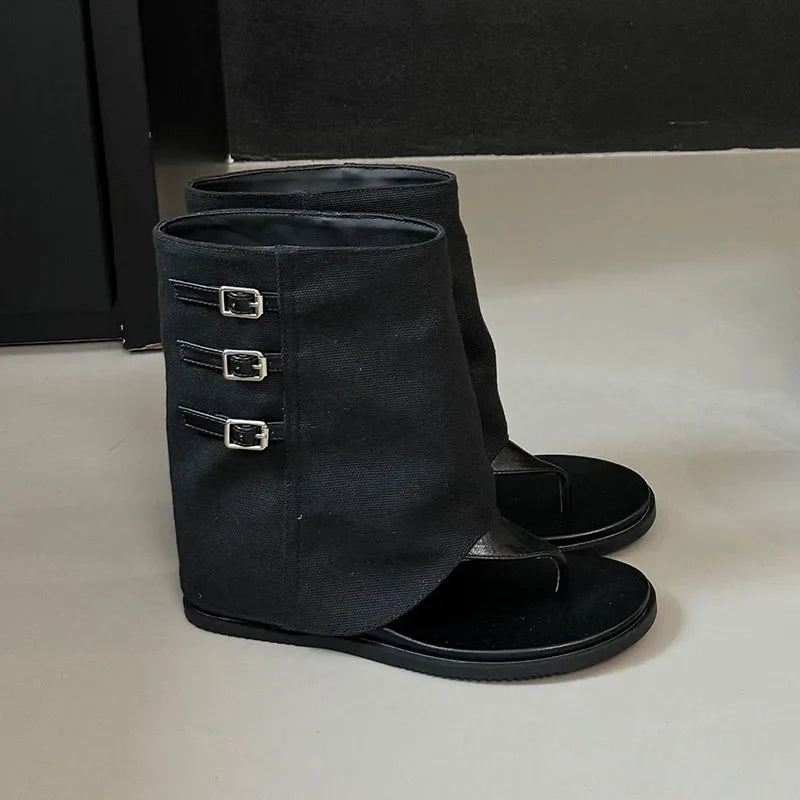 New Fashion Open Toe Women Ankle Sandals Boots With Height Increasing Footwear Ladies Short Booties Shoes Female Flip flops