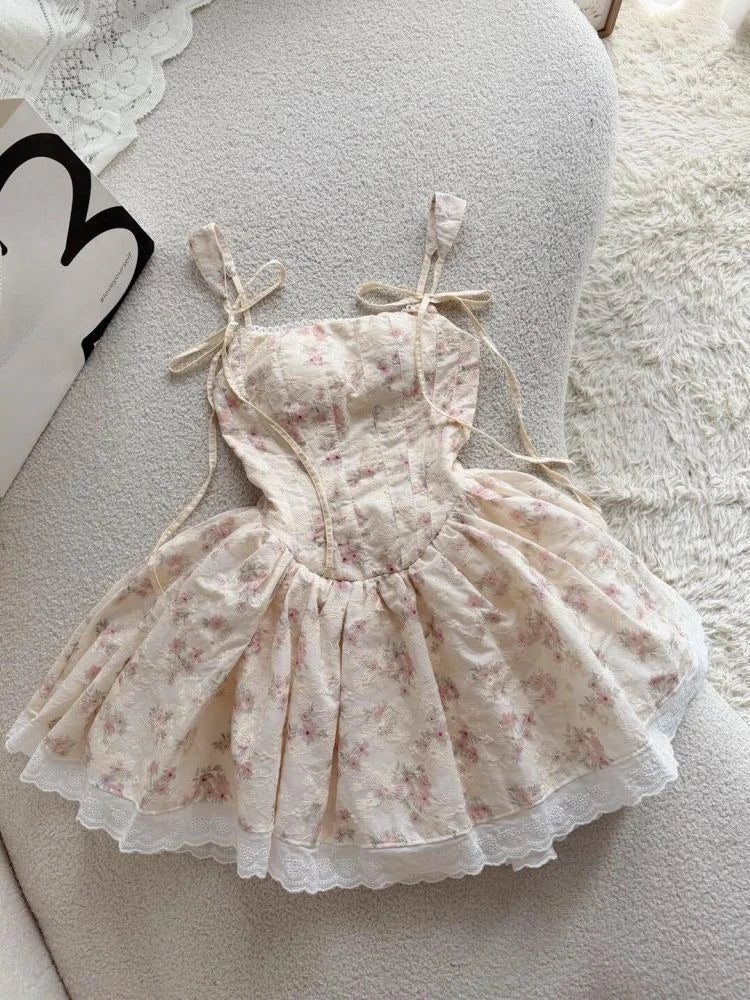 New Korean Style Sweet Kawaii Strap Dress Women Chic Design Y2k Slim Fashion Mini Dress Japanese Cute Casual High Street Outfits