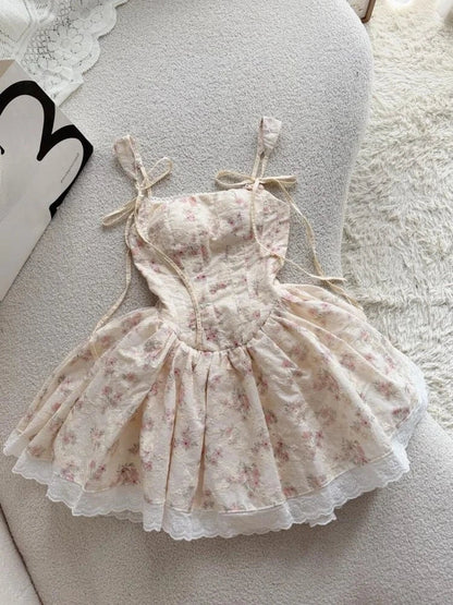 New Korean Style Sweet Kawaii Strap Dress Women Chic Design Y2k Slim Fashion Mini Dress Japanese Cute Casual High Street Outfits