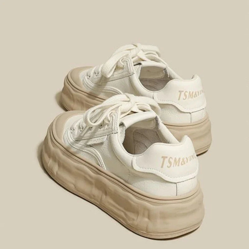 Off White Canvas Women Footwear Lace Up Flat Ladies Shoes Walking Shoe Trends Free Shipping Promotion New Offer on A Urban