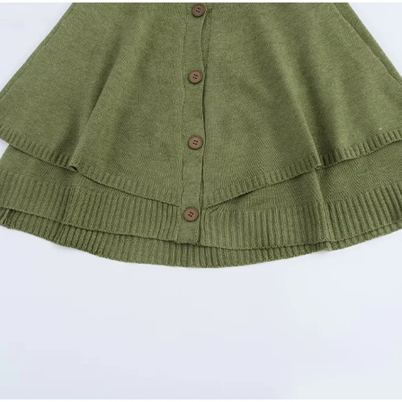 Chic Knitted Cape Cardigan Women Casual Solid Single-Breasted O-neck Sweaters Female Autumn Loose Versatile Simple Knitwear