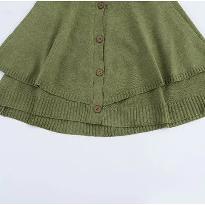 Chic Knitted Cape Cardigan Women Casual Solid Single-Breasted O-neck Sweaters Female Autumn Loose Versatile Simple Knitwear