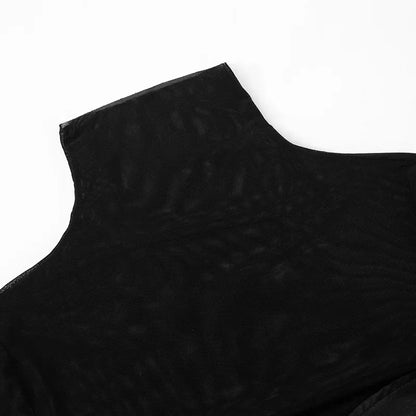 Sexy Cut Out Black Sheer Mesh Turtleneck Women Club Dresses 2025 Summer Fashion Patchwork Long Sleeve Y2K Dress Bodycon Mini