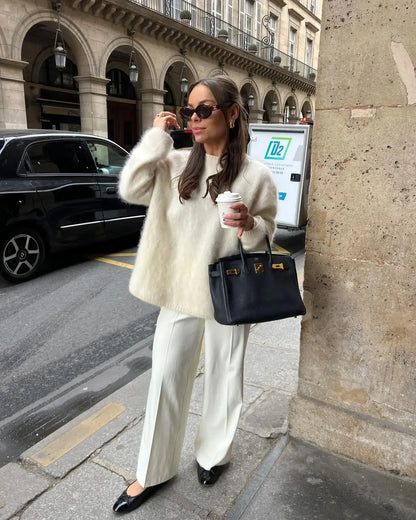 Casual Solid Color Women O Neck Cashmere Sweater New Elegant Women's Long Sleeves Knitted Jumper Autumn Chic Lady Pullovers