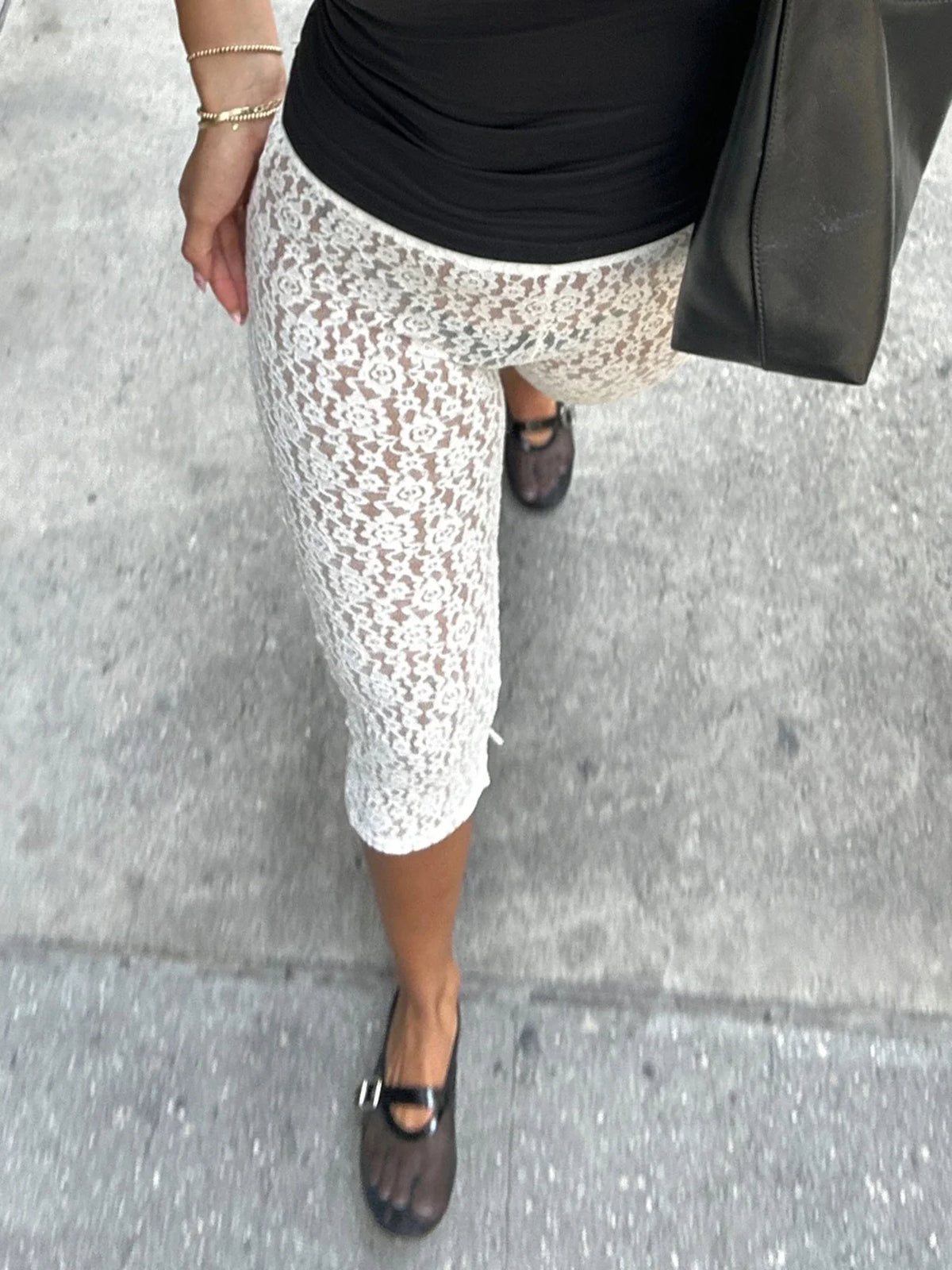 White Transparent Lace Pants with Slit Women Chic See Through Low Rise Skinny Capris Vintage y2k Beach Holiday Trousers