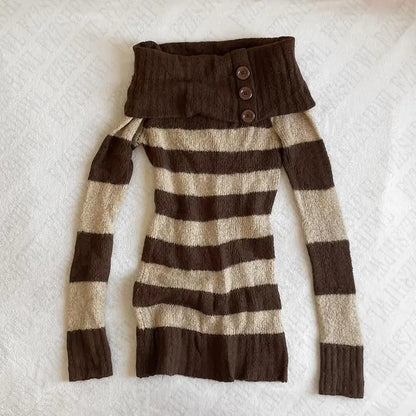 Stripe Y2k Knitted Dress Aesthetics Graphic Print Slim Punk Knitt Frock Fashion Grunge Goth Button Skirt Streetwear Retro Hiphop