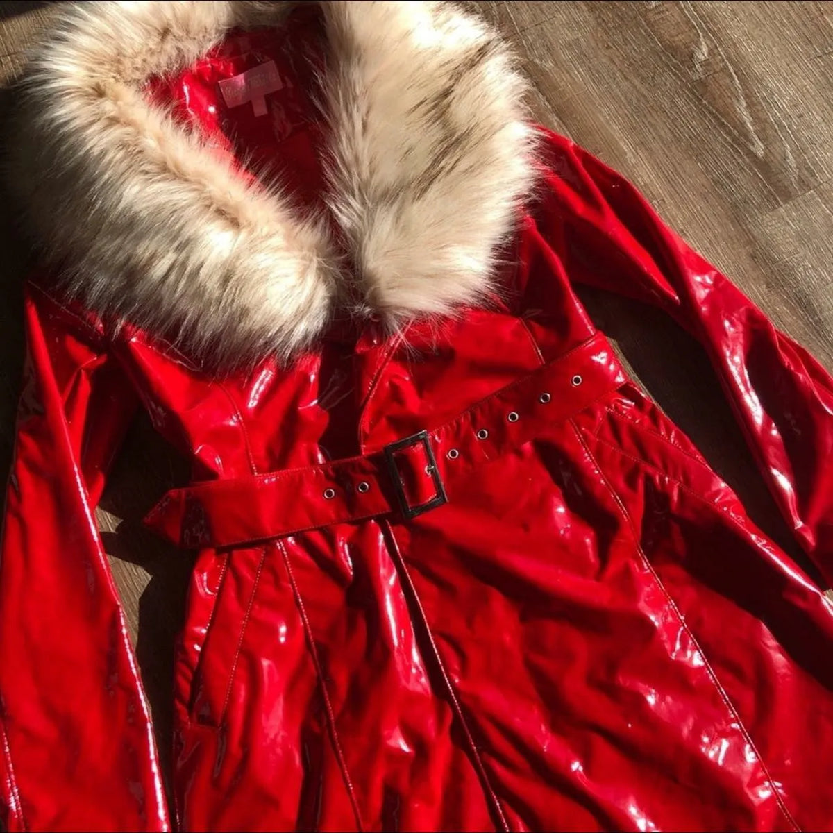 Y2K Fur Collar Red Coat Womens Autumn Winter Leather Jacket Harajuku Gothic Long Sleeved Long Jacket Fashion Autumn Winter Coat