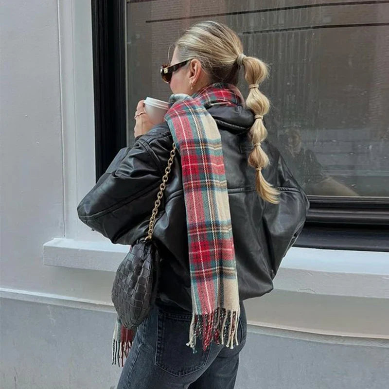 Christmas Red Plaid Scarf Fall Winter Warm Women's Scarfs Vintage Classic Tassels Cashmere Imitation Long Shawl Lady Accessories