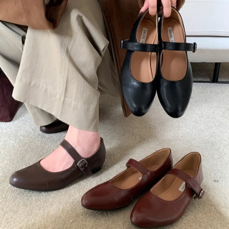 Fashion Women Flats Brand Design Square Toe Women Ballet Shoes Casual Buckle Strap Female Dress Shoes Low Heels Mu