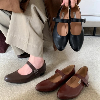 Fashion Women Flats Brand Design Square Toe Women Ballet Shoes Casual Buckle Strap Female Dress Shoes Low Heels Mu