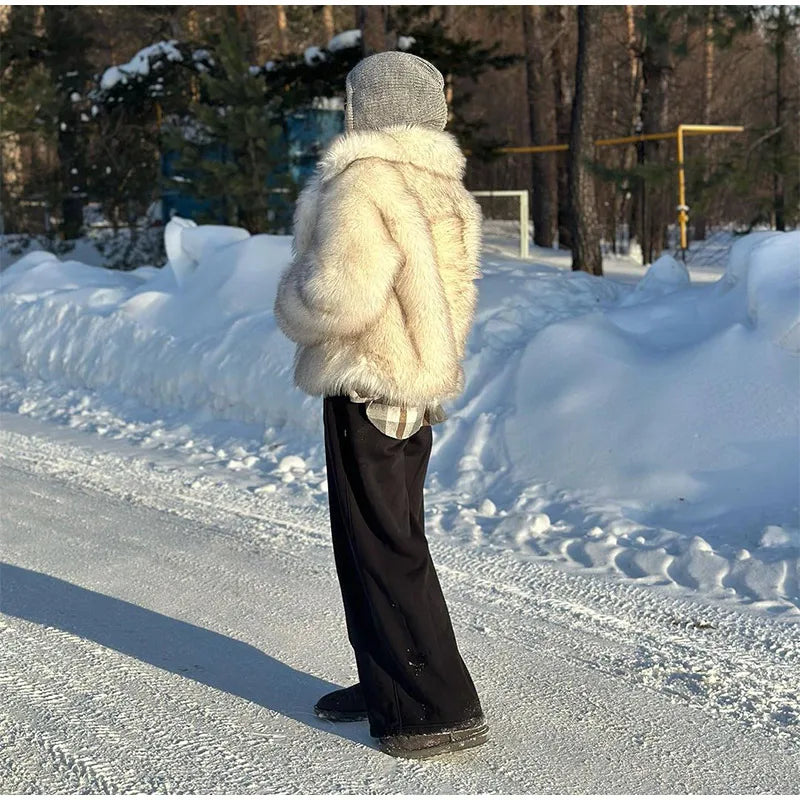Furffy Thicken Jackets Women Faux Fur Loose Lapel Long Sleeves Warm Coats Female Winter Fashion Solid Soft Outwears Lady