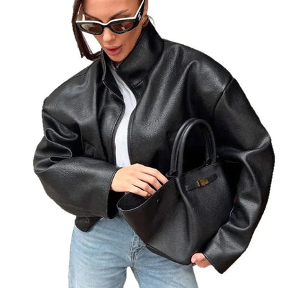 Women's Faux Leather Jacket High Quality PU Leather Coat Designer Fashion Chic Casual Commuting Office Blazer