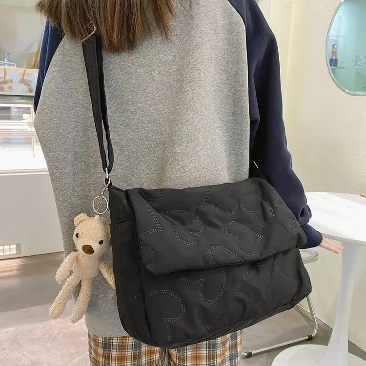 Women Sweet Y2k Aesthetic Grunge Crossbody Bag Japanese Chic High-capacity Shoulder Handbags Vintag Solid Simple Messenger Bags