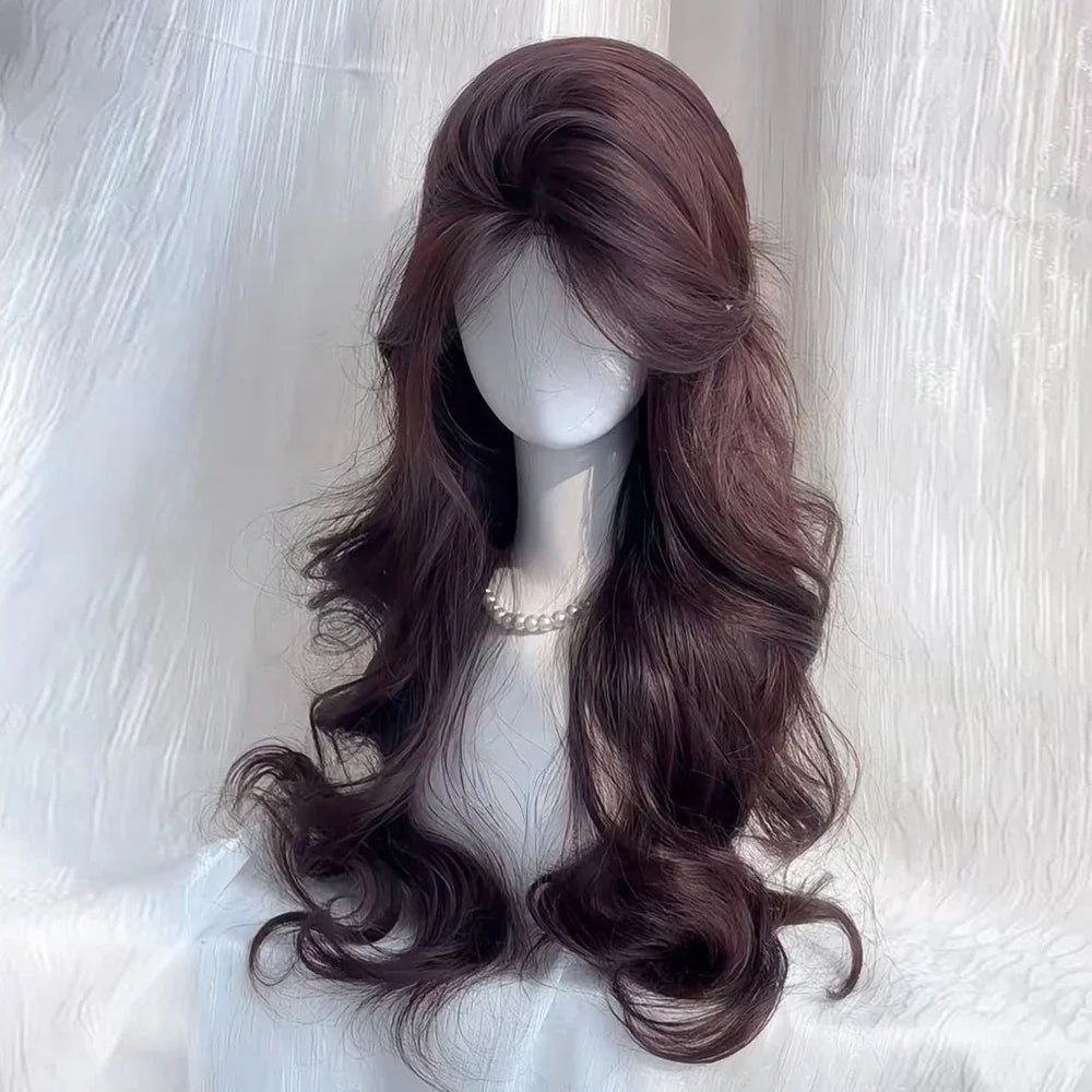 Brown Synthetic Wavy Women Wig Fluffy Lolita Cosplay Heat Resistant Wig for Daily Party