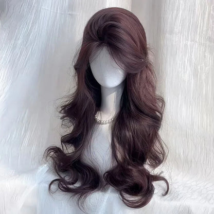 Brown Synthetic Wavy Women Wig Fluffy Lolita Cosplay Heat Resistant Wig for Daily Party