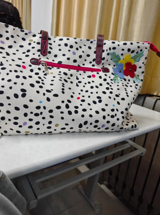 Japanese Retro Polka Dot Floral Tote Bag Women Print Large Capacity Shoulder Bag Ladies Harajuku Everyday Versatile Handbag Chic