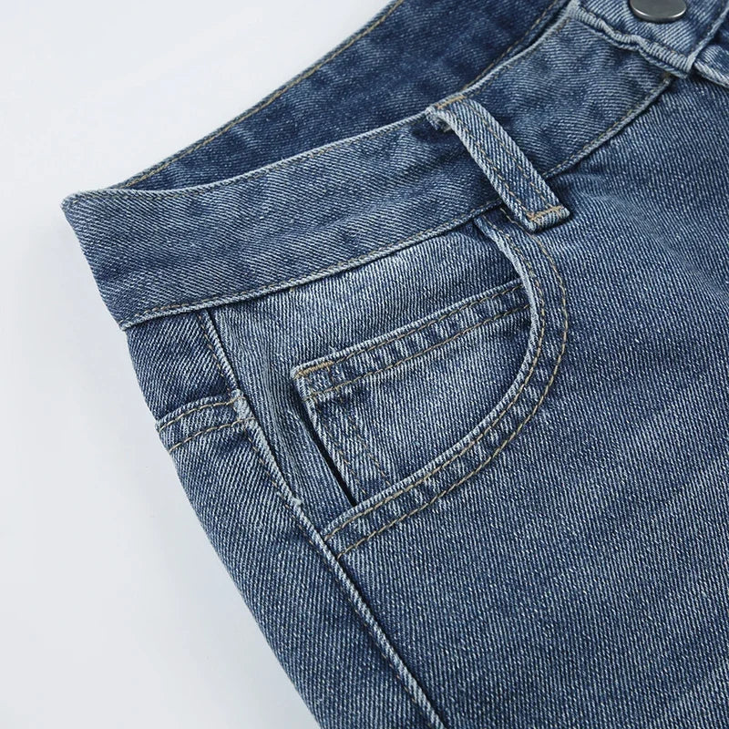 Blue Baggy knee-length Jeans Streetwear y2k High Waist Loose Mid-length Jeans for Women Summer Casual Basic Denim Pants