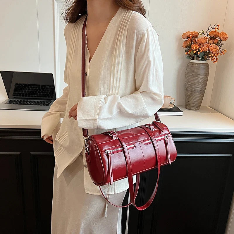 Punk Wind Motorcycle Bag Lady Versatile Pillow Handbag Large Capacity Shoulder Bag Multi Pocket Zipper Underarm Crossbody Bag