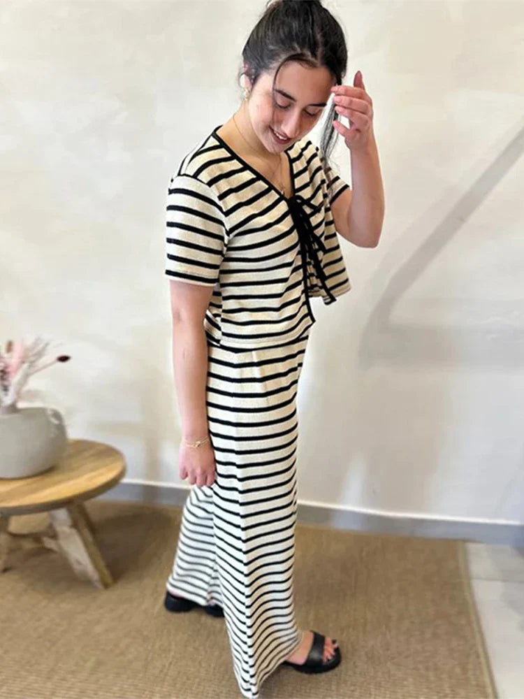 Casual Striped Lace Up Shirt Long Pant Set Women Versatile Loose Full Sleeve Open Shirts Wide Leg Pants Sets Female Chic Outfits