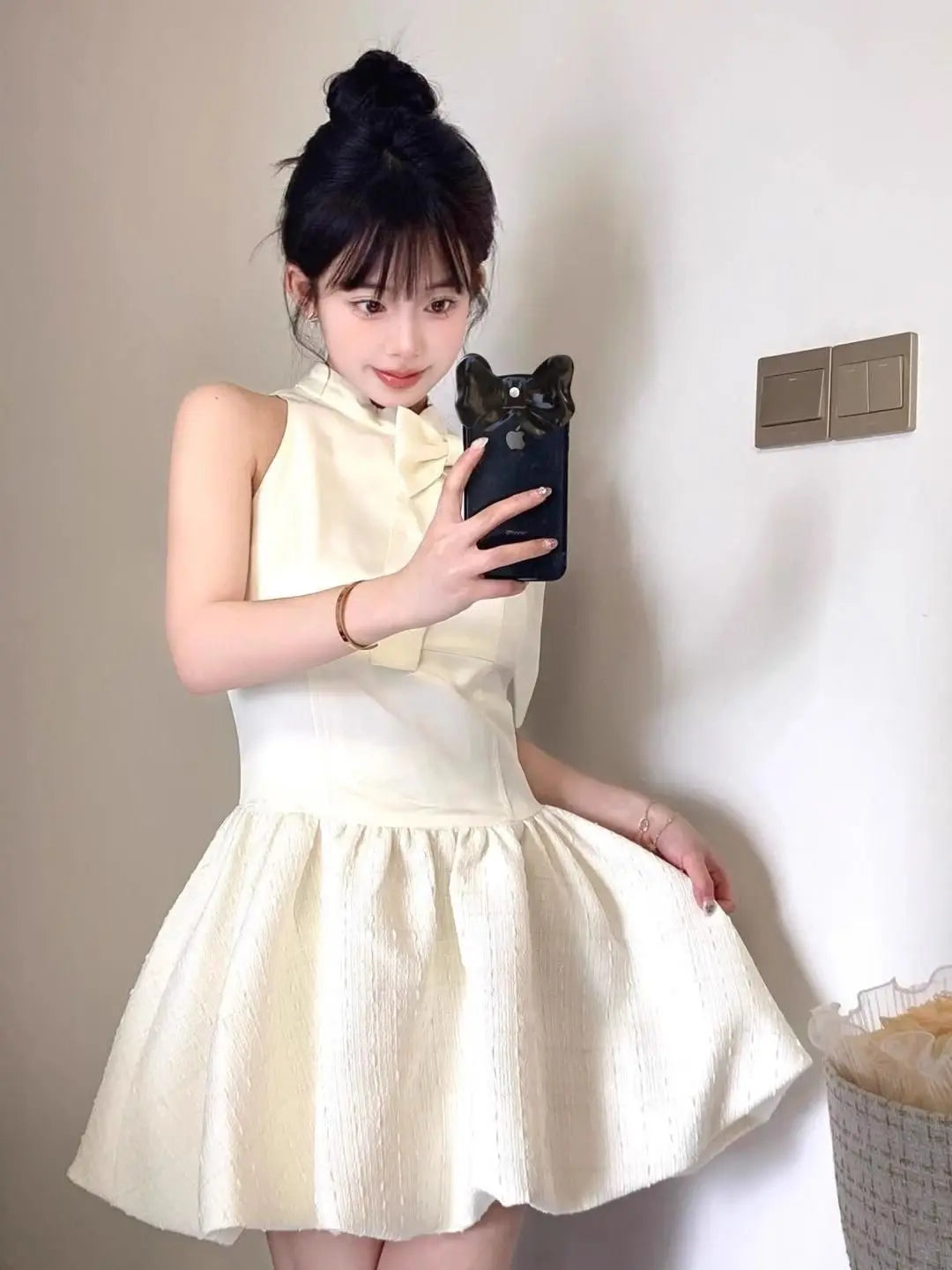 Dress Bow French Style High-End Daughter Summer New Style Waist Slimming Sleeveless Puffy Skirt