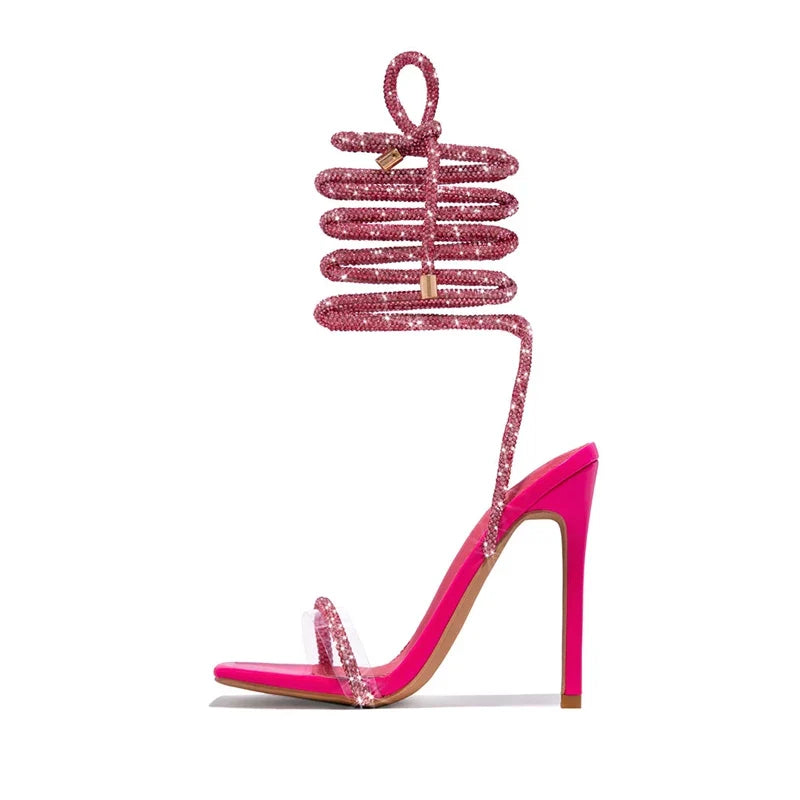 Street Style Lace Up High Heels Sandals Women Square Head Open Toe Banquet Wedding Summer Shoes Ladies Gladiator Sandals
