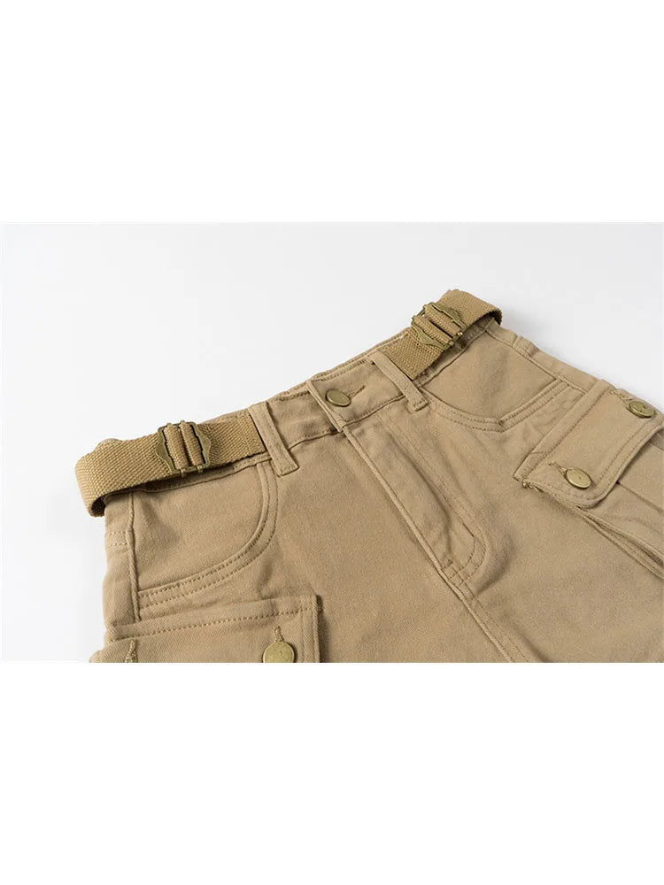 Vintage Women's Denim Shorts Hight Waisted Pockets Khaki Y2k Casual Jeans Cargo Pants Gothic Black Short Jeans Summer New