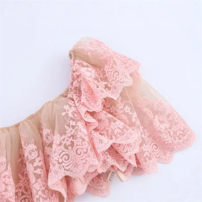 Spring New Top with European and American Sexy Printed Women's Lace Loose Ruffle Edge Stacking Design, niche