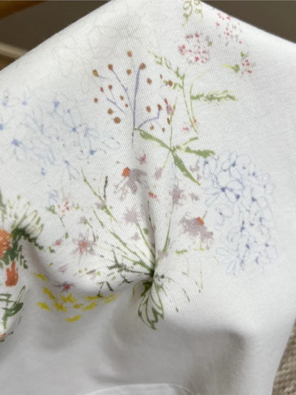 Plant Flowers Print Slim Short Sleeve Summer New Korean Fashion O Neck T-shirts For Women Casual Simple Chic Tops Tee Shirt
