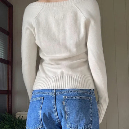 Casual V-neck Sweaters Simple Solid Knitwear Long Sleeve Tops Autumn Winter All-match Slim Fit Pullovers Sweet Homewear