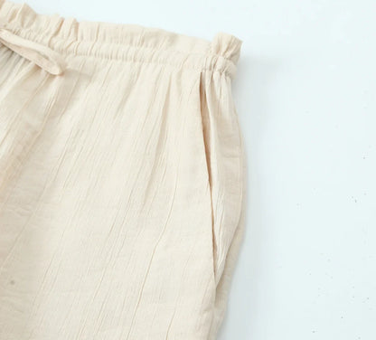 Drawstring Elastic Waist Wide Leg Summer Women Pants Beige Casual Loose Female Long Pantalones 2025 5 Colors Pants