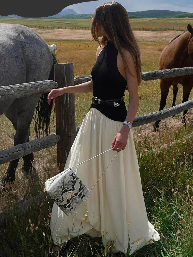 Halter Neck Belted A-Line Maxi Dress