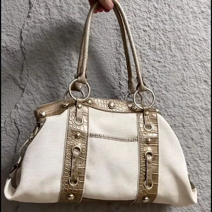 Hot Girl Retro High End Handbag Women Patchwork Large Capacity Shoulder Bag Ladies Y2K Aesthetics Harajuku Underarm Tote Bag New