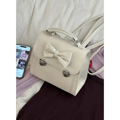 Elegant Womens Backpack Cute Bow Vintage Red Small Square Casual Backpack Fashion Gentle Advanced Female Korean Popular Bag