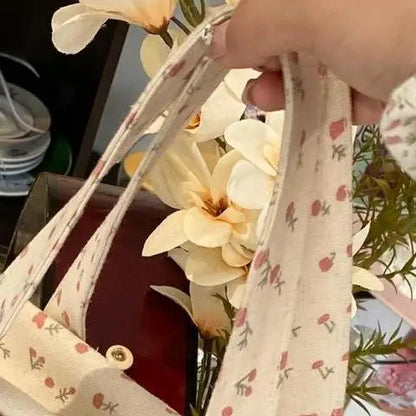 Korean Style Large Capacity Floral Canvas Tote Bags Fashion Commuting Shoulder Bags Niche Handbag
