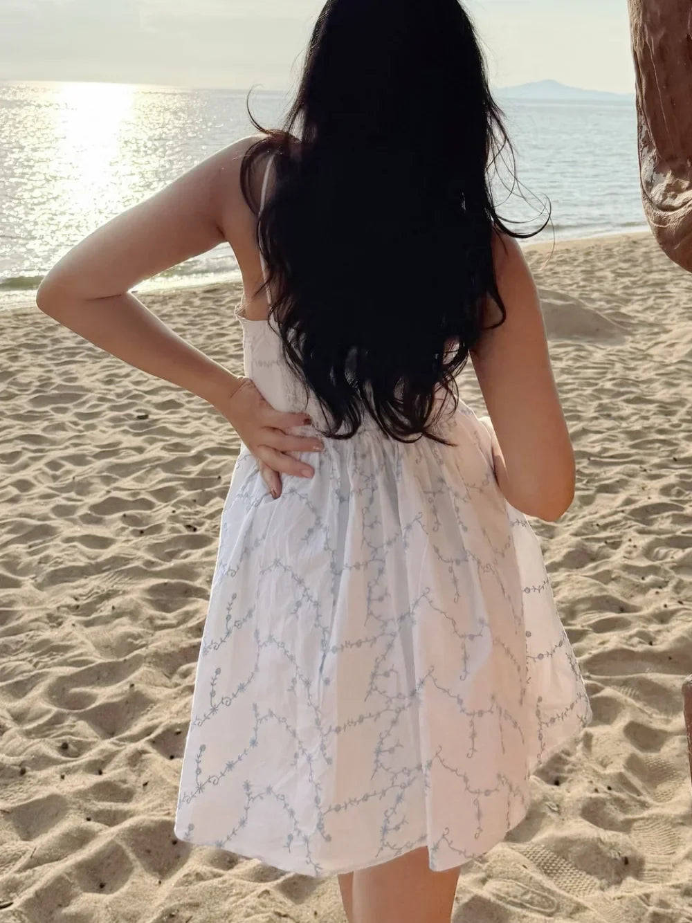 Summer Elegant Embroidery Sling Mini Dress For Women Holiday Sleeveless Backless V-Neck Pocket Side Zipper Causal Dresses