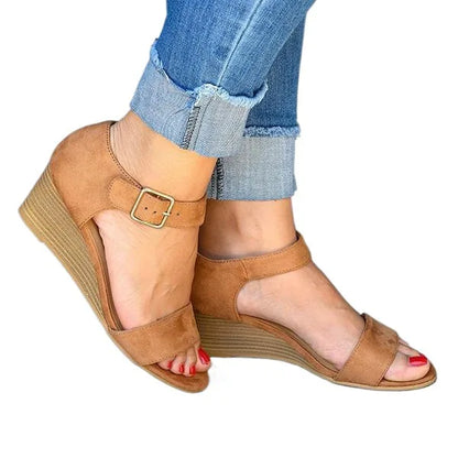 Beige Heeled Sandals Fashion Womens Shoes 2025 Clogs Wedge Large Size Buckle Black Luxury Platform Girls Big Velvet Summer Comfo