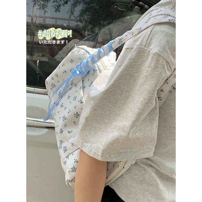 Large Capacity Canvas Bags for Women's Korean Fashion Summer Floral Shoulder Versatile Commuting Underarm Bag