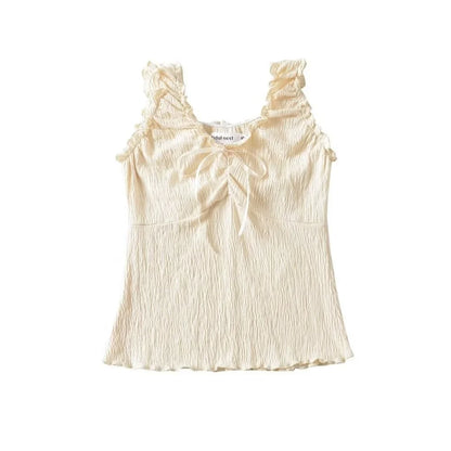 Lacing Patchwork Agaric Laces Crop Tank Top Women Shirring V-Neck Sweet Slim Versatile Vest American Hottie Streetwear