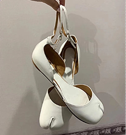 New Purple Women Tabi Shoes Split Toe Female Chunky High Heel Pumps Ankle Wrap Designer Summer Sandals Mary Janes Big Size